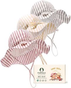FURTALK 3 Pack Baby Sun Hat Toddler Beach Hat Girls UPF 50+ Wide Brim Infant Kids Summer Adjustable Sun Protection