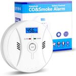 2 in 1 CO & Smoke Detectors, Carbon Monoxide Detector,with 9V Battery,Digital Display, Smoke Detector Carbon Monoxide Detector Combo,Alarm for Home or Office,Easy to Install