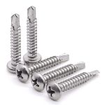 Glvaner #8 x 1-1/2" Pan Head Self Drilling Screws, 410 Stainless Steel, Pan Phillips Drive Head Self Tapping Screws with Drilling Point, Sheet Metal Screws, 100 pcs