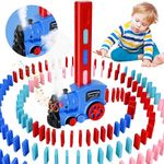 Neragron Domino Train, 80 PCS Automatic Dominoes Train Set with Steam, Lighting Sound Effects (Blue)