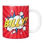 Mug Monster - Personalised Name Mug, Comic Super Hero Customised Gift with Text - Ceramic Coffee Mug/Cup, Gift for Men or Women, Extra Large and Giant Mug Available, 20oz White Mug, Red