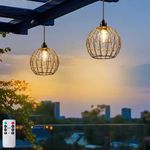 TWINKVILLA Hanging Pendant Lantern Lights, Battery Operated Outdoor Chandelier with G50 Warm White LED Bulb, Beaded Copper Wire Ball Shades, for Patio Tree Pergola Gazebo Porch-2Pack