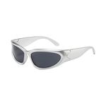 4Flaunt Futuristic Series Wraparound Y2K Sunglasses For Men & Women | UV Protected | Full Rim Trending & Stylish Shades | Free Size (C3 - Silver Frame/Grey Lens)