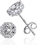 AMORAMOR & FOREVER 18K White Gold Plated Brilliant Cut Cubic Zirconia Stud Earrings For Women Men 8 Prong 8 Zirconia Sterling Silver Post Hypoallergenic CZ Stud Earrings, Cubic Zirconia, Cubic Zirconia