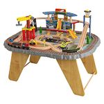 KidKraft 17564 Transportation Station Wooden Train Track Set & Table for kids, classic railway activity playset with accessories included (58 pcs)