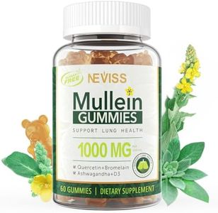 Mullein Leaf Extract 1000mg - Lung Cleanse, Immune Support Gummies with Quercetin & Bromelain, Vitamin D3, Ashwagandha for Anti-inflammatory, Ease Mood, Chewable Herbal Supplement for adults, 60 Cts