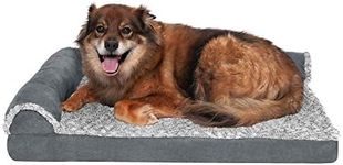 Furhaven Large Memory Foam Dog Bed Two-Tone Faux Fur & Suede L Shaped Chaise w/Removable Washable Cover - Stone Gray, Large