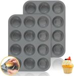 MEQUER 2 Pack Muffin Trays, Silicone Muffin Trays - 12cup, Non Stick Muffin Tin, Baking Tray for Cupcakes Yorkshire Pudding, Baking Moulds Tins-30 x 22 x 3 cm