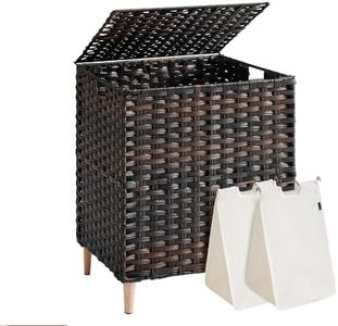 SONGMICS 2-Section Laundry Hamper with Lid, 29 Gal (110L) PE Rattan Laundry Basket with Removable Washable Liners, for Bedroom & Living Room, Chestnut Brown ULCB222ME01