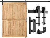 SMARTSTANDARD 10 FT Heavy Duty Sturdy Sliding Barn Door Hardware Kit, Black, (Whole Set includes 1x Pull Handle Set & 1x Floor Guide) Fit 60" Wide Door Panel (I Shape Hanger)