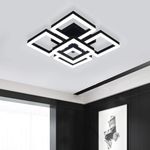 Garwarm Modern LED Ceiling Light, Black Flush Mount Light Fixtures,64W Ceiling Lamp for Living Room Bedroom Dining Room, 5 Square Metal Acrylic Surface Mount Chandelier Cool White 6000K