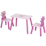 HOMCOM 3 Pcs Kids and Table Chair Set Princess & Crown Theme Home Furniture Pretty Gift 2-4 Years Pink