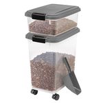 IRIS USA Dog Food Storage Container, 13.6 Kg & 5 Kg Combo, Cat Food Storage Container, Dog Treat Container, Airtight, Stackable, 2-Cup/ 450 g Scoop, Wheels, Easy Mobility, BPA Free, Dark Gray