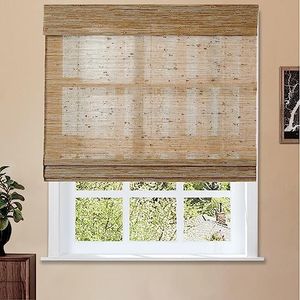 TWOPAGES Natural No Drill Roman Shade Cordless Jute Roman Shade Customized Roman Window Shade Sun Light Filtering Window Treatment Privacy Protection Roman Blind for Windows, Bark, 1 Piece
