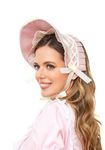 KUOIN Victorian Lace Bonnet Hat Colonial Headwear Carol Tea Party Costume Sun Cap for Women, Pink, One Size