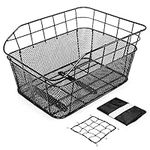 ANZOME Bike Basket Rear,Waterproof Metal Wire Bicycle Rear Basket with Adjustable Cargo Net and Rainproof Cover Fits to Most Rear Bike Rack