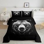 Black Bear Comforter Set King Size Wild Animal Sketch Bedding Comforter for Women Men Adults Lodge Cabin Wildlife Quilt Duvet Set Abstract Simple Style Room Decoration Dark Bedding Set Pillowcase