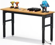 60" Adjustable Height Garage Workbench, GarveeTech Max. 2200 LBS Capacity Solid Wood Work Bench Table, Heavy Duty Work Station for Garage, Shop, Home, Office