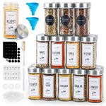 25 Pack Round Spice Jars with Stainless Steel Lids, 120ml Kitchen Spice Containers with Label , Pen, Hose Brush, 2 Silicone Funnels, for Home Kitchen Spice, Seasonings, Condiments, Herbs Storage