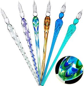 Zonon 6 Pcs Handmade Glass Dip Pen Crystal Glass Signature Pen Calligraphy Glass Pen Dip Ink Pen Borosilicate Present Pen for Writing Drawing Signatures (Stylish Color,Bright Style)