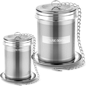 HOUSE AGAIN Tea Infuser (2 Pack, Large + Small), Extra Fine Mesh Tea Strainers for Loose Tea, 18/8 Stainless Steel Tea Strainer with Extended Chain Hook, Tea Steeper
