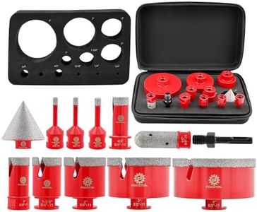 FOCSTOL Diamond Core Drill Bit Set - 12pcs (6/6/8/20/25/35/50/75/100mm+20mm Finger Milling Bit+50mm Beveling Chamfer Bit+SDS) Diamond Hole Saw Kit for Porcelain Ceramic Tile Marble Granite