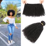 Hair Extension for Women Human Hair 4B4C Afro Kinky Curly Brazilian Hair Bundles Remy Hair Extensions Sew in Weave with Strong Double Weft 16" Black