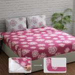 HUESLAND by Ahmedabad Cotton 144 TC Cotton King Size Bedsheets with Elastic Fitted with 2 Pillow Covers | 72x78 inches | Mauve & White