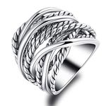 Mytys Silver 2 Tone Wide Statement Rings Vintage Cable Wire Crossover Chunky Band Rings for Women Men (silver, 7)