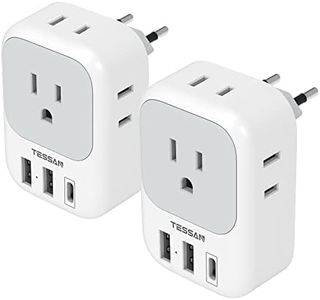 2 Pack European Plug Adapter USB C, TESSAN US to Europe Plug Adapter with 4 Outlets 3 USB Charger, Type C Power Adaptor to Italy Spain France Portugal Iceland Germany, Gray White