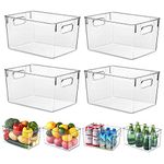 Fridge Organiser with Handles, 4 Pack Clear Pantry Organizer Bins, Food Storage Basket for Kitchen, Countertops, Cabinets, Refrigerator, Freezer, Bedrooms, Bathrooms, 29x20x15.5cm