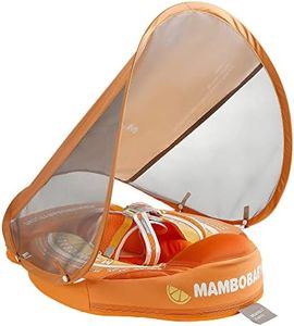 Mambobaby Float Add Tail Newest Baby Swim Float with Canopy Solid Pool Infant Swim Trainer Swimming Training Lying Air Free Water Floats Non-Inflatable Waist Swim Ring for Toddlers (Orange)