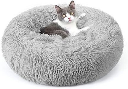 rabbitgoo Cat Beds for Indoor Cats, 20 inches Cat Bed Machine Washable, Fluffy Round Pet Bed Non-Slip, Calming Soft Plush Donut Cuddler Cushion Self Warming for Small Dogs Kittens, Light Grey, Medium