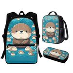 Showudesigns Cartoon Animal Sea Otter Backpack with Lunch Box School Backpack for Boys Girls Lunch Bags Pencil Case for School, Travel Daypack Rucksack