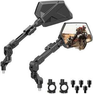 Esploratori Adventure Motorcycle Mirrors for All Riders Heights, Extendable Foldable 360° Adjustable Convex Mirrors, M8 M10 Universal Handlebar Mount Compatible with ATV Scooter Dirt Bike Snowmobile