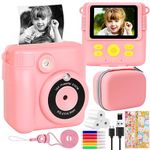 Instant Print Camera for Kids, Flexiver Christmas Birthday Gifts for Girls Boys Age 3-12, HD Digital Video Cameras for Toddler, 16x Digital Zoom, 2.4" Screen with Storage Bag,32GB SD Card (Pink)