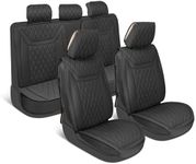 MotorBox Car Seat Covers – Ranch Leatherette Faux Leather Black Seat Covers for Car – Diamond Stitched Cushioned Seat Protectors for Automotive Accessories, Trucks, SUV, Car – Full Set