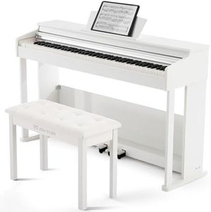 MUSTAR 88 Key Piano Keyboard Fully Weighted with Piano Bench, Digital Piano 88 Weighted Keys Hammer Action, Electric Piano Keyboard 88 Keys with Stool, 3 Pedals, USB/MIDI, Furniture Stand (White)