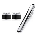 Honey Bear Cufflinks & Tie Clip Set For Mens - Stainless Steel for Business Wedding Gift,Silver Black (Without box)