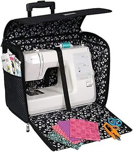 Everything Mary Black Dot Collapsible Rolling Sewing Machine Tote - Sewing Machine Case Fits Most Standard Brother & Singer Sewing Machines, Sewing Bag with Wheels & Handle