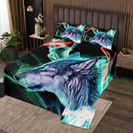 Lupo trapuntato copriletto trapuntato lupi ululante copriletto trapuntato per ragazzi ragazze bambini animali lupi copertura set montagna luna lupo verde rosso fumo camera decorazione singo170X230cm