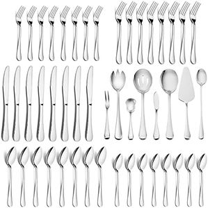 Silverware Set HaWare 68-Piece Stainless Steel Flatware Set Includes 60-Piece Cutlery Set 8-Piece Serving Set Service for 12 Dishwasher Safe