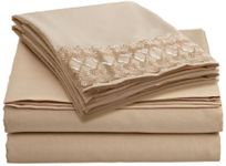 Clara Clark 1800 Collection Bed Sheet Set with a Beautiful Lace Design on the Pillowcase, Queen, Cream