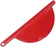 Handy Housewares Hand Held Plastic Pot Drainer, Pasta Noodle Veggie Strainer with Handle - Fits up to 9" Pot - Red