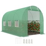 Outsunny 11.5' x 6.6' x 6.6' Walk-in Tunnel Greenhouse Garden Plant Seed Growing Warm House Outdoor Hot House w/ Roll Up Door, Windows, PE Cover Green