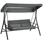 Outsunny 3 Person Porch Swing Bed, Outdoor Patio Swing Chair Bench Hammock with Adjustable Canopy, Cushions, Pillows for Porch and Backyard, Dark Grey