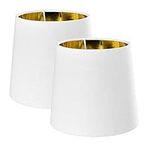 Navaris White Linen Lampshade - 17CM Contemporary Design Modern Lamp Shade for Lights with Golden Inner Lining - Set of 2, Suitable for E14 Lights