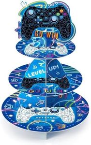 WERNNSAI 3-Tier Video Game Cupcake Stand - Reusable Birthday Party Decorations for Kids Boys, Cardboard Cake Stand Holder, Round Serving Tray, Dessert Tower, Gaming Theme Supplies