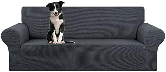 KEKUOU Stretch Oversized Sofa Slipcover 1 Piece Couch Sofa Cover (94"-110") Furniture Protector 4 Seater Sofa with Elastic Bottom for Kids,Pet.Jacquard Checked Pattern Fabric(X Large,Charcoal)