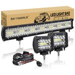 SKYWORLD LED Light Bar 20 inch 420W Spot Flood Combo Beam Work Off-road Driving Lamp + 2 x 60W 4inch Spot Pods Light with Wiring Harness Kit(2 Leads) for Car ATV SUV 4X4 Truck 1set